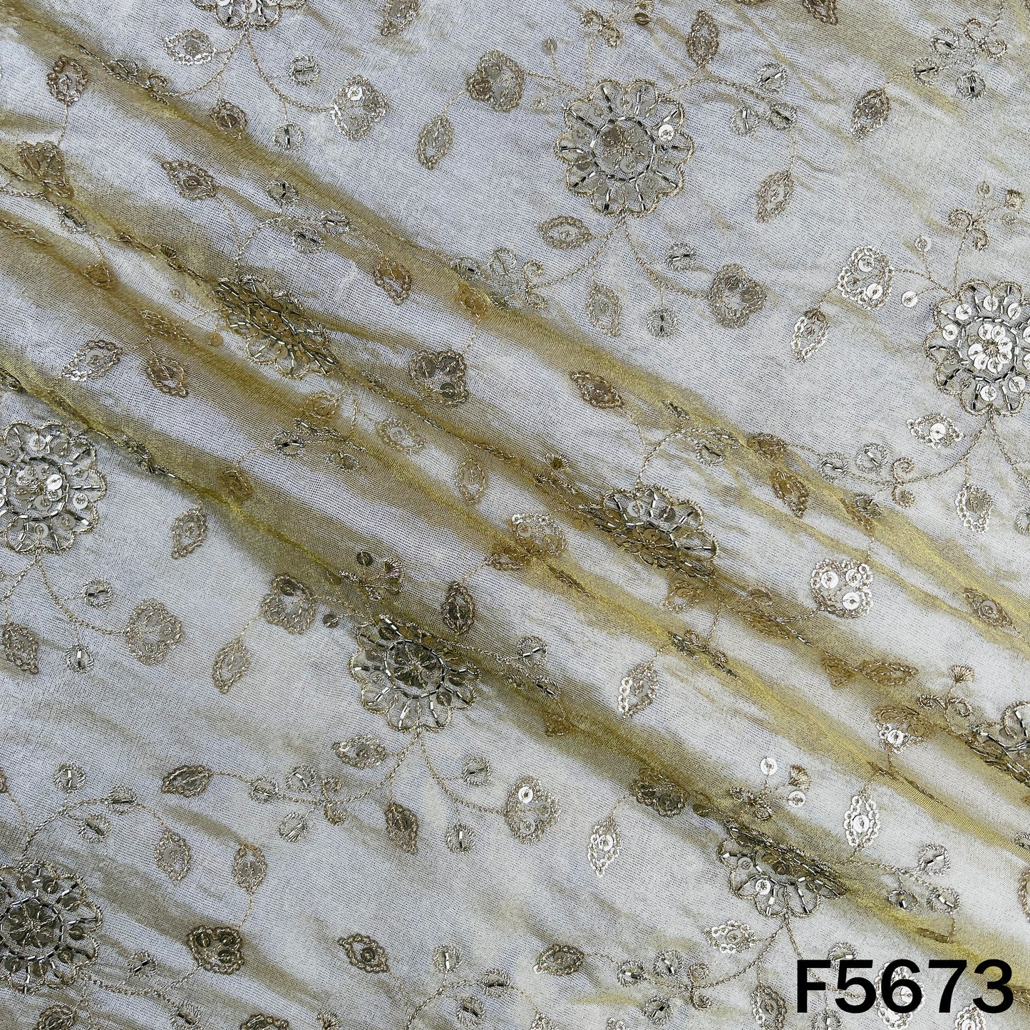 Dyeable Cut Dana Zari Sequins Work Shimmer Tissue Fabric - F5673