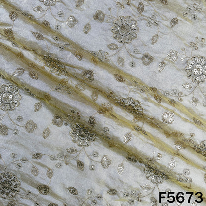 Dyeable Cut Dana Zari Sequins Work Shimmer Tissue Fabric - F5673