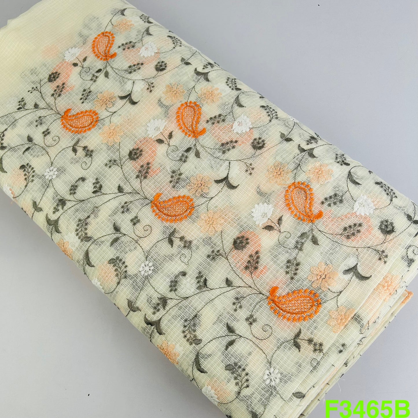 Thread Embroidered Kora Cotton Fabric-F3465