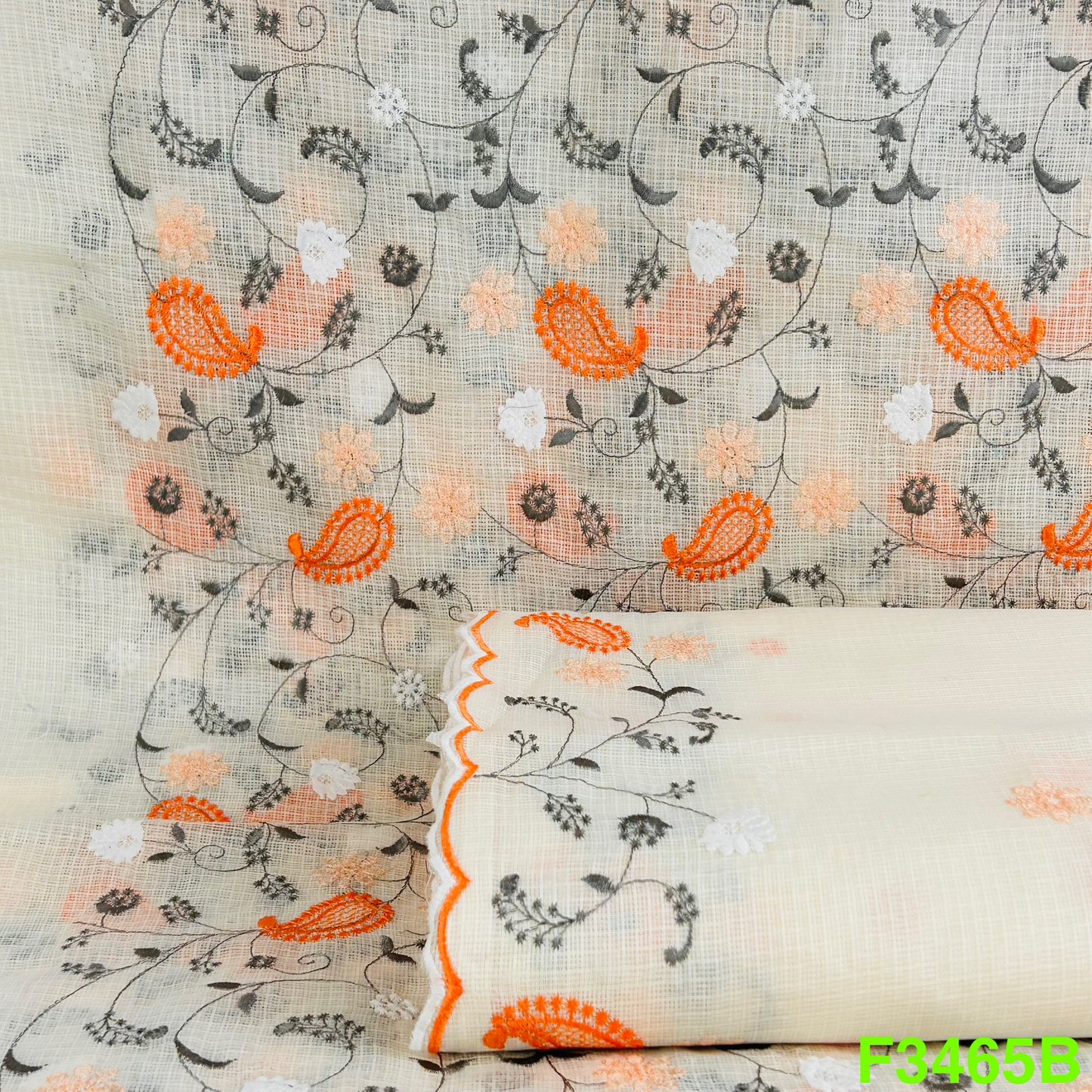 Thread Embroidered Kora Cotton Fabric-F3465