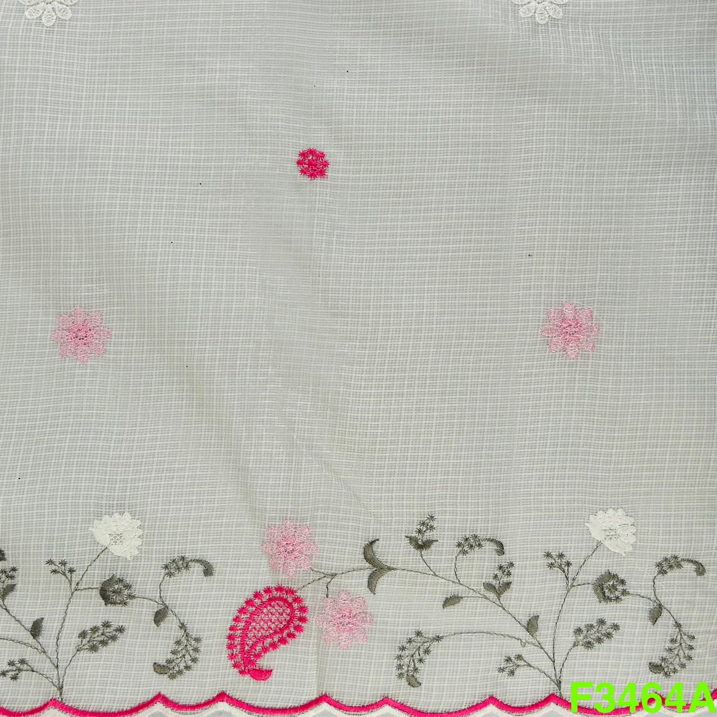 Thread Embroidered Kora Cotton Fabric-F3464