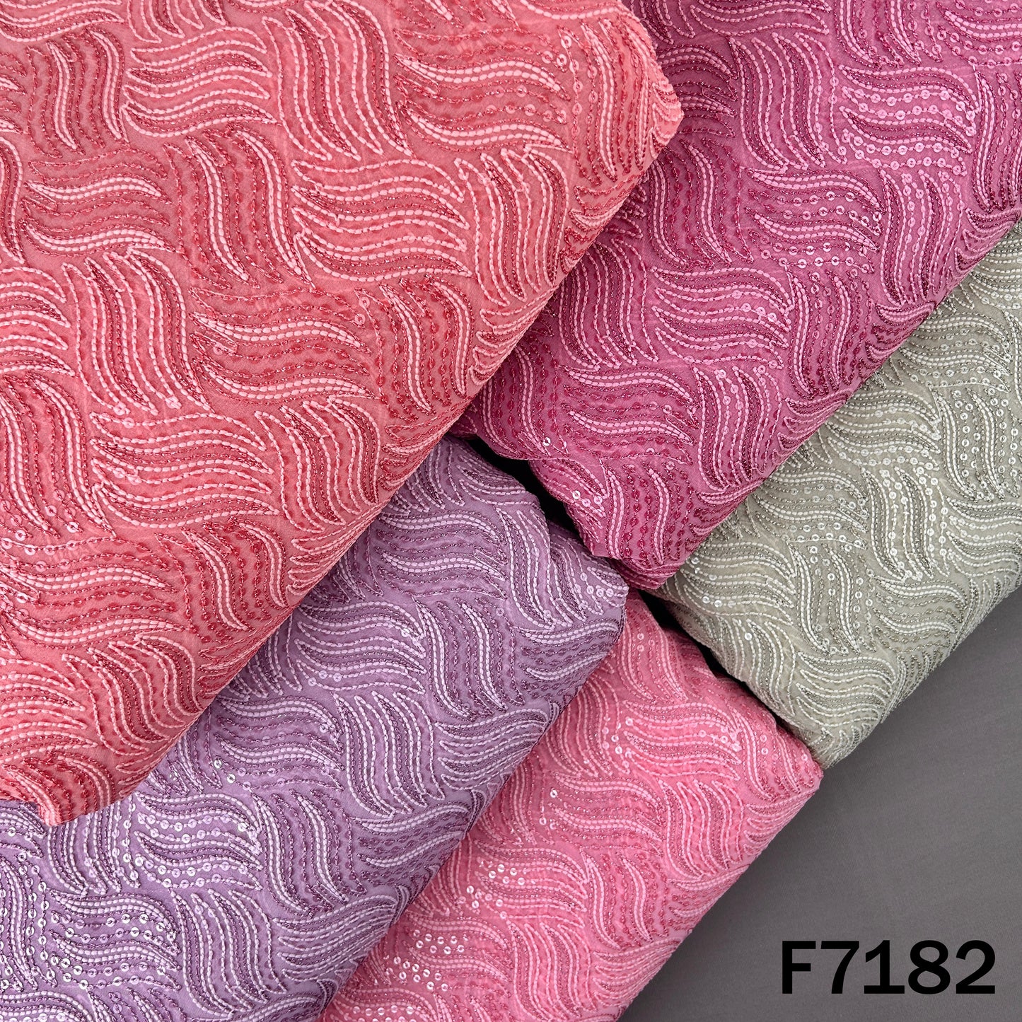 Thread Embroidered Zari Sequins Georgette Fabric - F7182