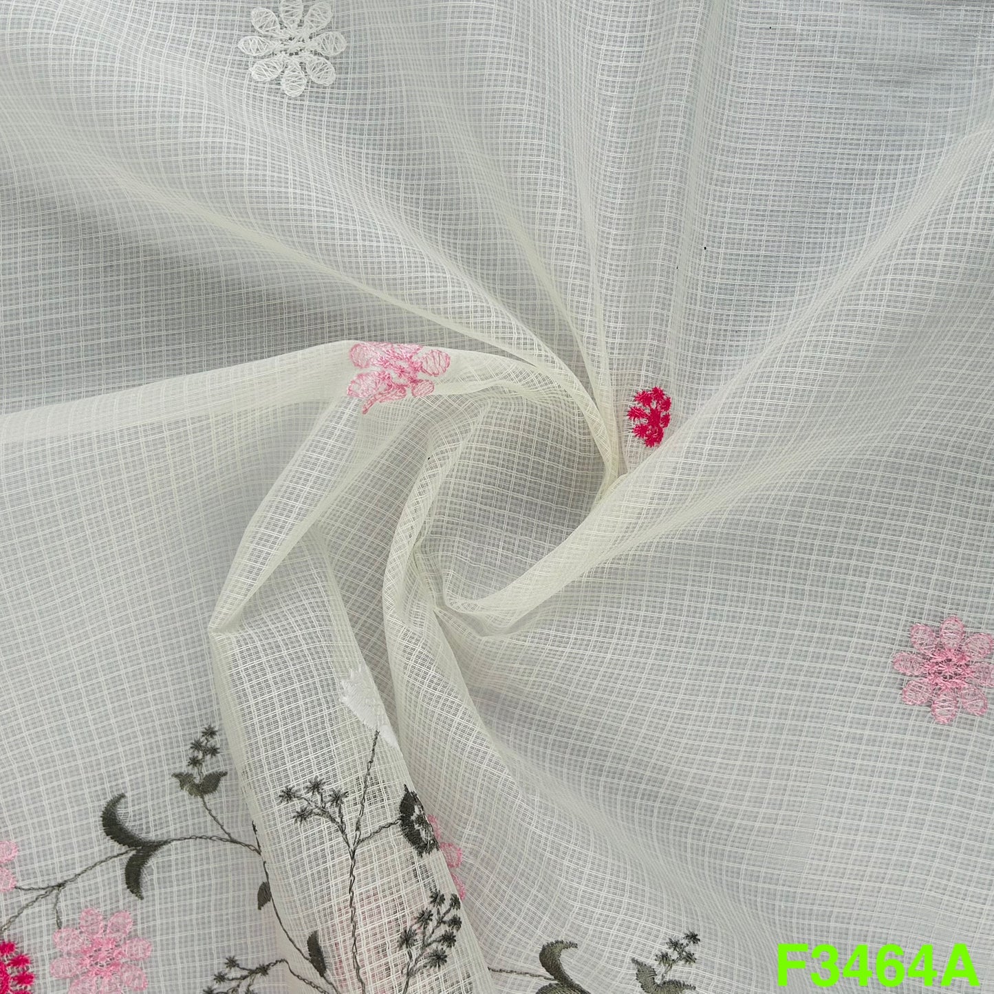 Thread Embroidered Kora Cotton Fabric-F3464
