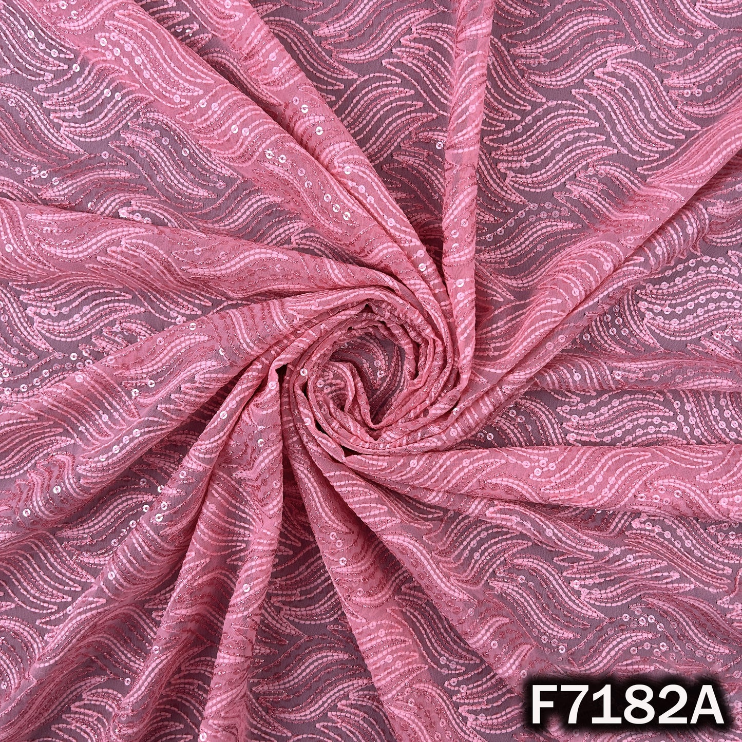 Thread Embroidered Zari Sequins Georgette Fabric - F7182