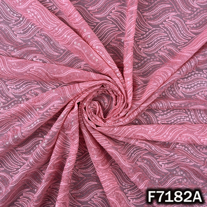 Thread Embroidered Zari Sequins Georgette Fabric - F7182