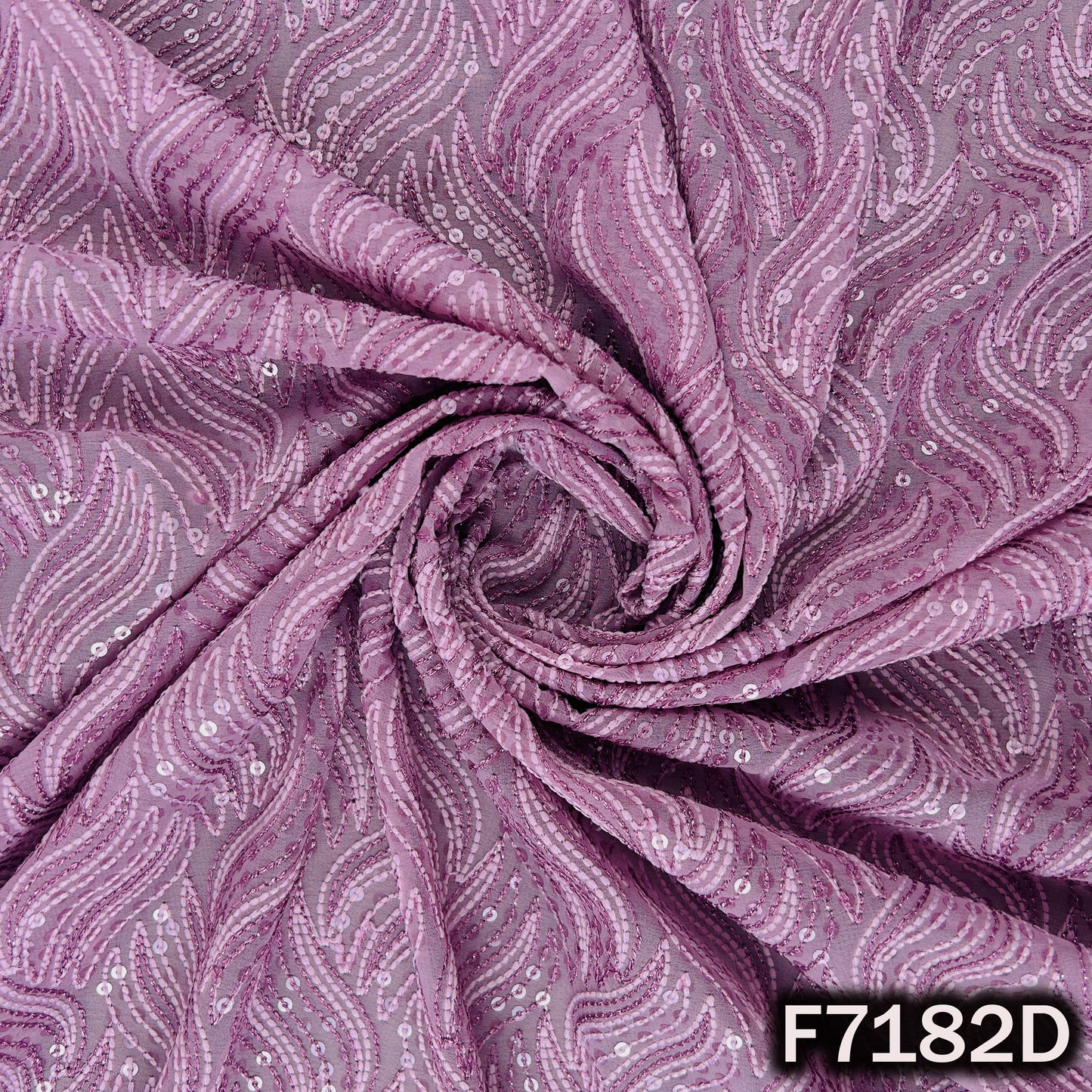 Thread Embroidered Zari Sequins Georgette Fabric - F7182