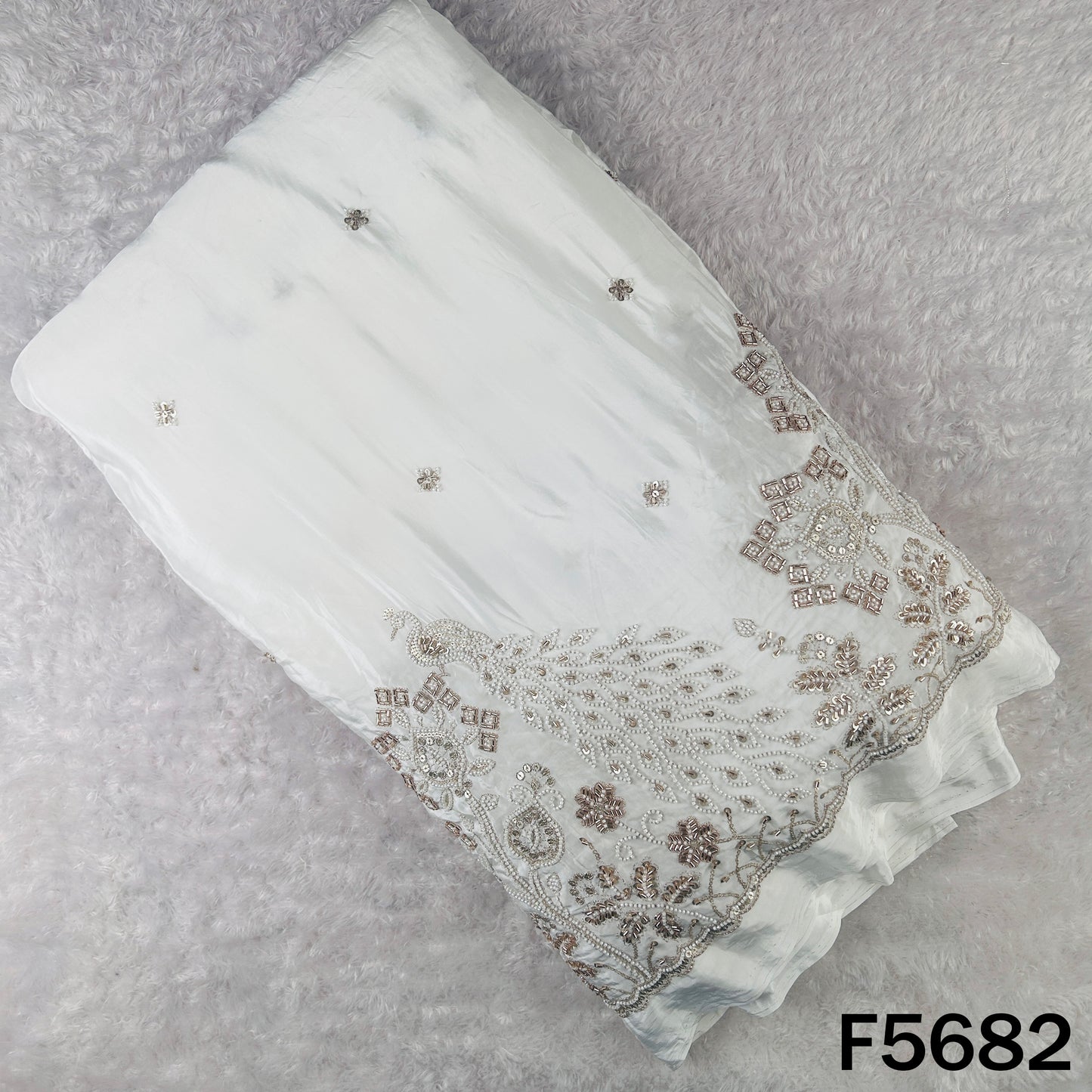 Dyeable Cut Dana Zari Sequins Work Crepe Fabric - F5682