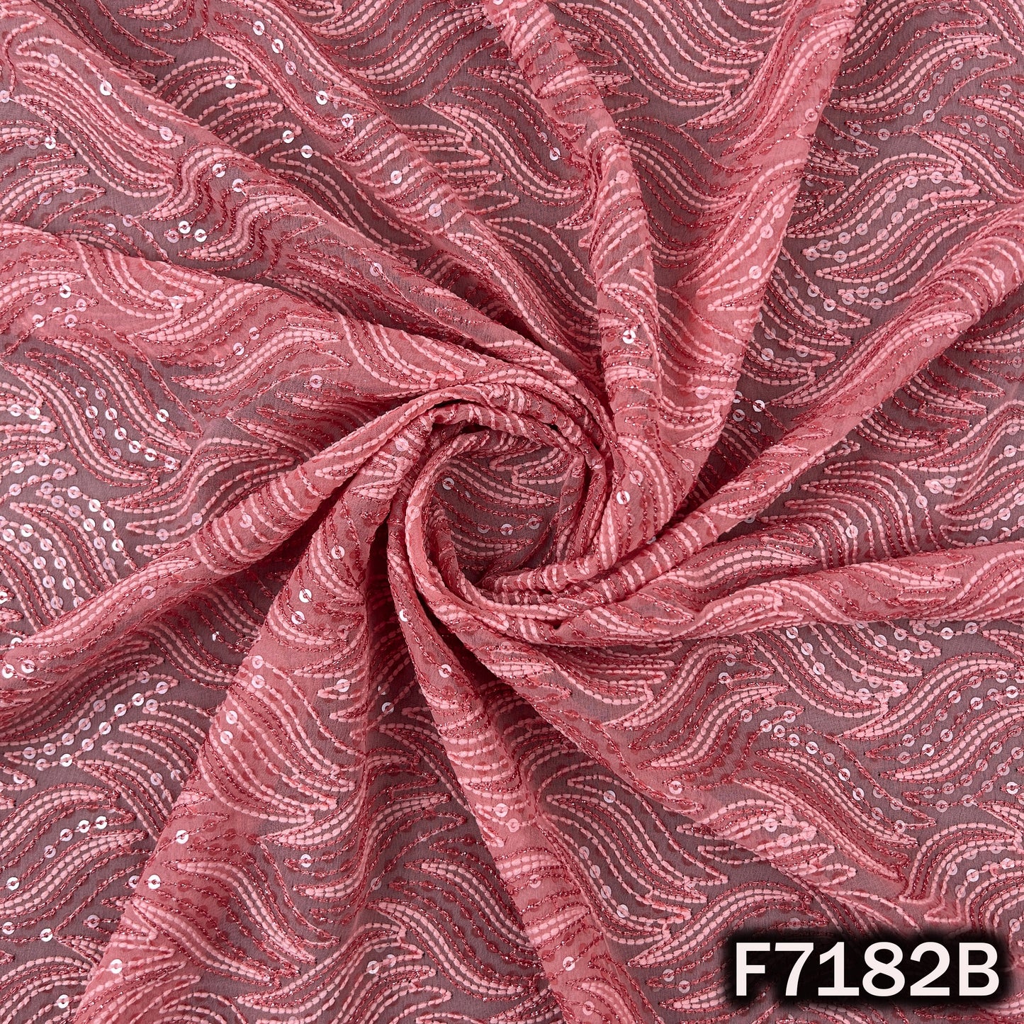 Thread Embroidered Zari Sequins Georgette Fabric - F7182