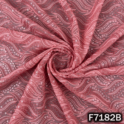 Thread Embroidered Zari Sequins Georgette Fabric - F7182