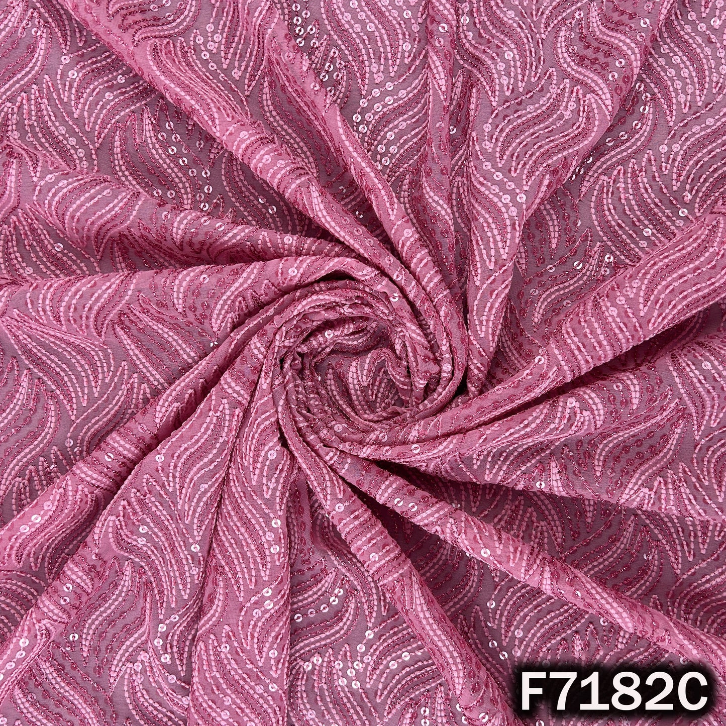 Thread Embroidered Zari Sequins Georgette Fabric - F7182