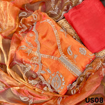 Dual Tone Organza Embroidered Unstitched Suit Set - US08