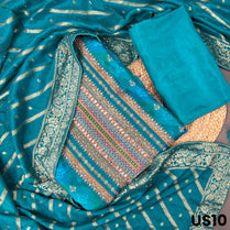 Teal Blue Upada Silk Suit Set - US10