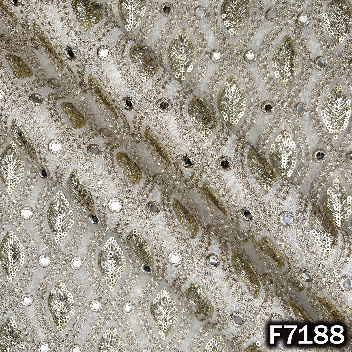 Dyeable Faux Mirror Zari Sequins Embroidered Georgette Fabric