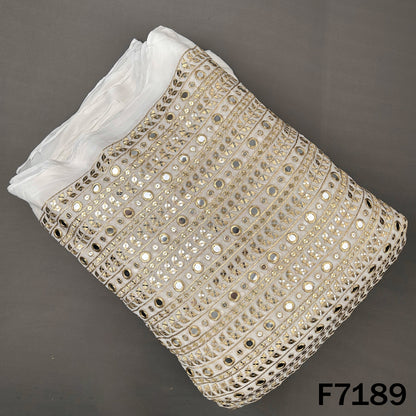 Dyeable Faux Mirror Zari Sequins Embroidered Georgette Fabric - F7189
