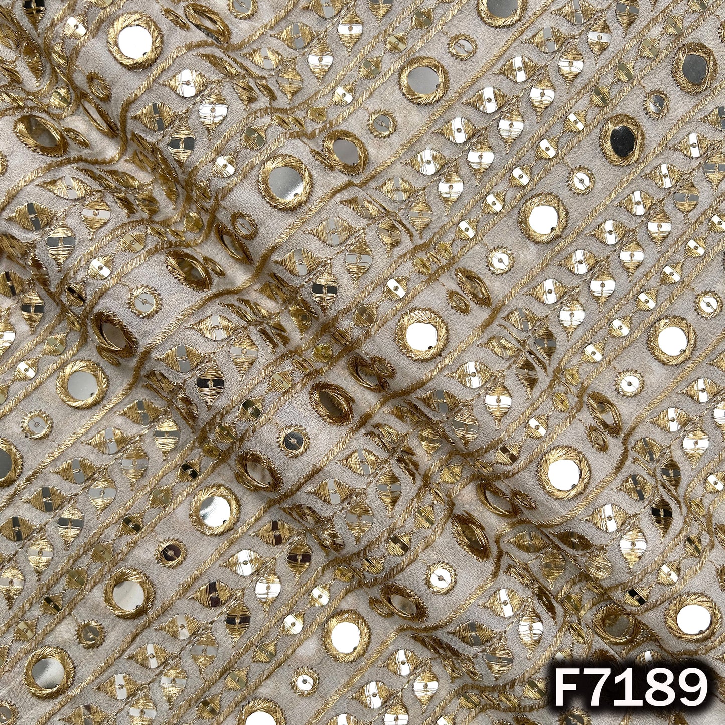 Dyeable Faux Mirror Zari Sequins Embroidered Georgette Fabric - F7189