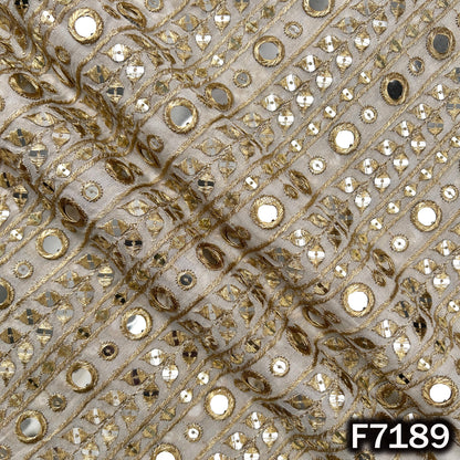 Dyeable Faux Mirror Zari Sequins Embroidered Georgette Fabric - F7189