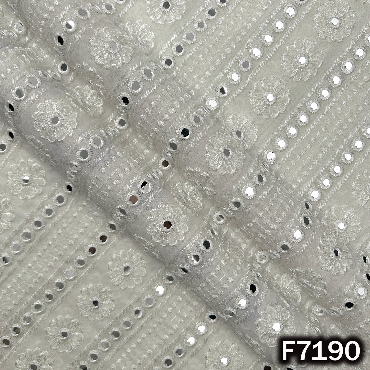 Dyeable Faux Mirror Thread Embroidered Georgette Fabric - F7190