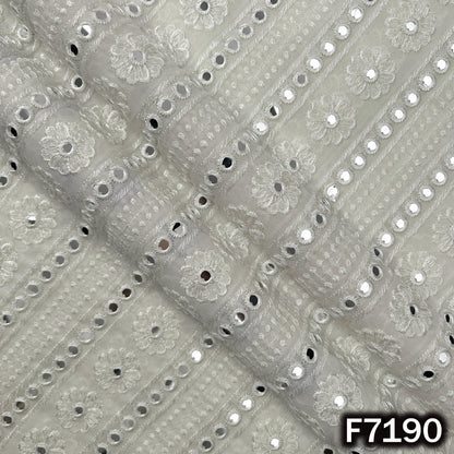 Dyeable Faux Mirror Thread Embroidered Georgette Fabric - F7190
