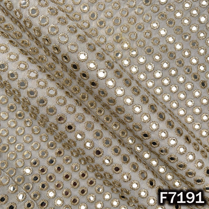 Dyeable Faux Mirror Zari Embroidered Georgette Fabric - F7191