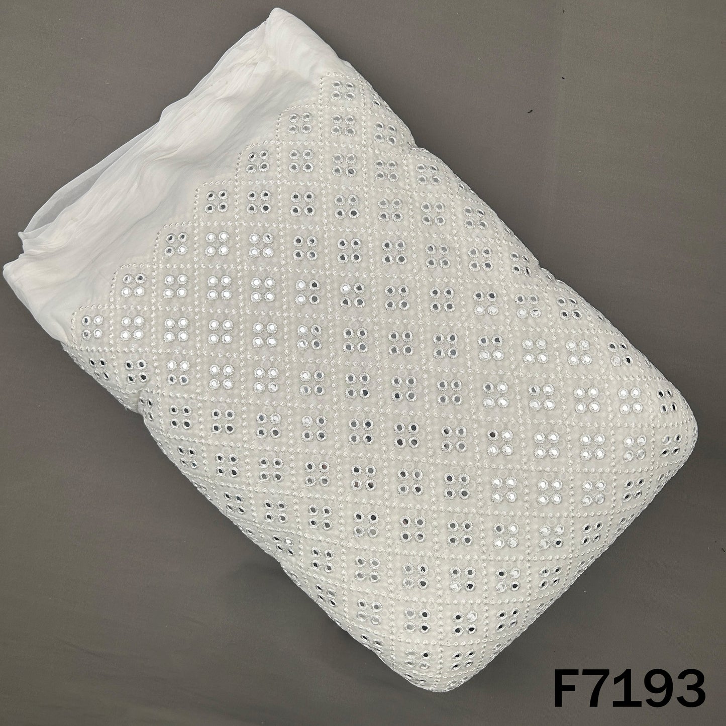 Dyeable Faux Mirror Thread Embroidered Georgette Fabric - F7193