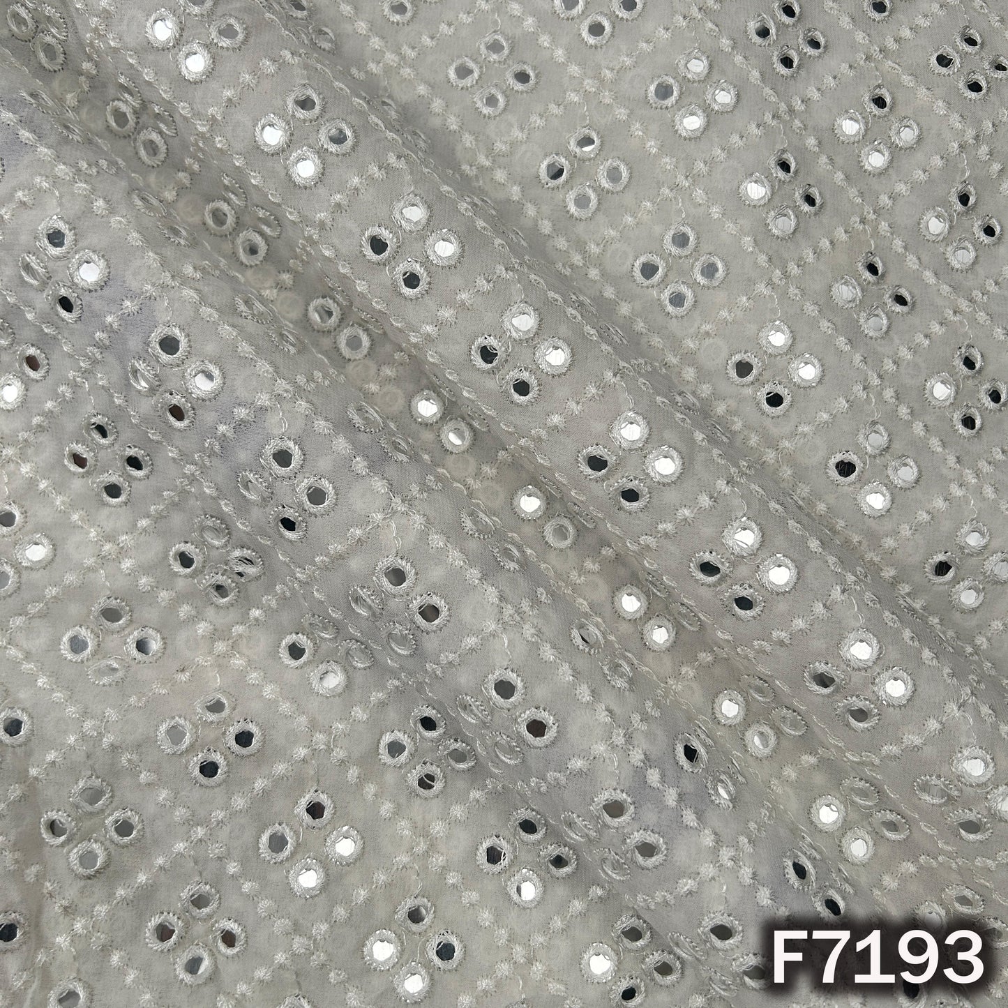Dyeable Faux Mirror Thread Embroidered Georgette Fabric - F7193