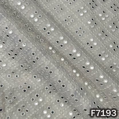 Dyeable Faux Mirror Thread Embroidered Georgette Fabric - F7193