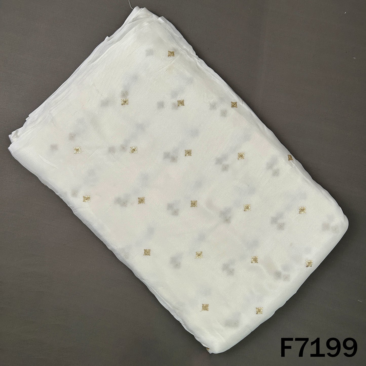 Dyeable Zari Sequins Embroidered Chinnon Chiffon Fabric - F7199