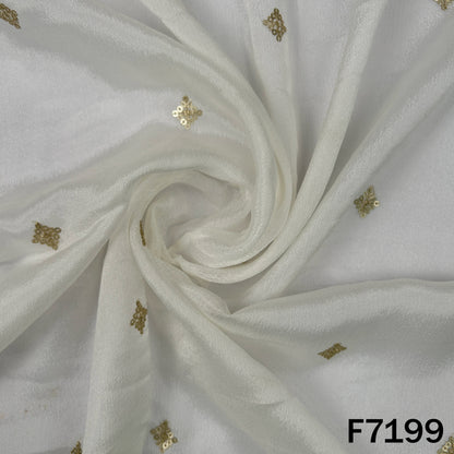 Dyeable Zari Sequins Embroidered Chinnon Chiffon Fabric - F7199