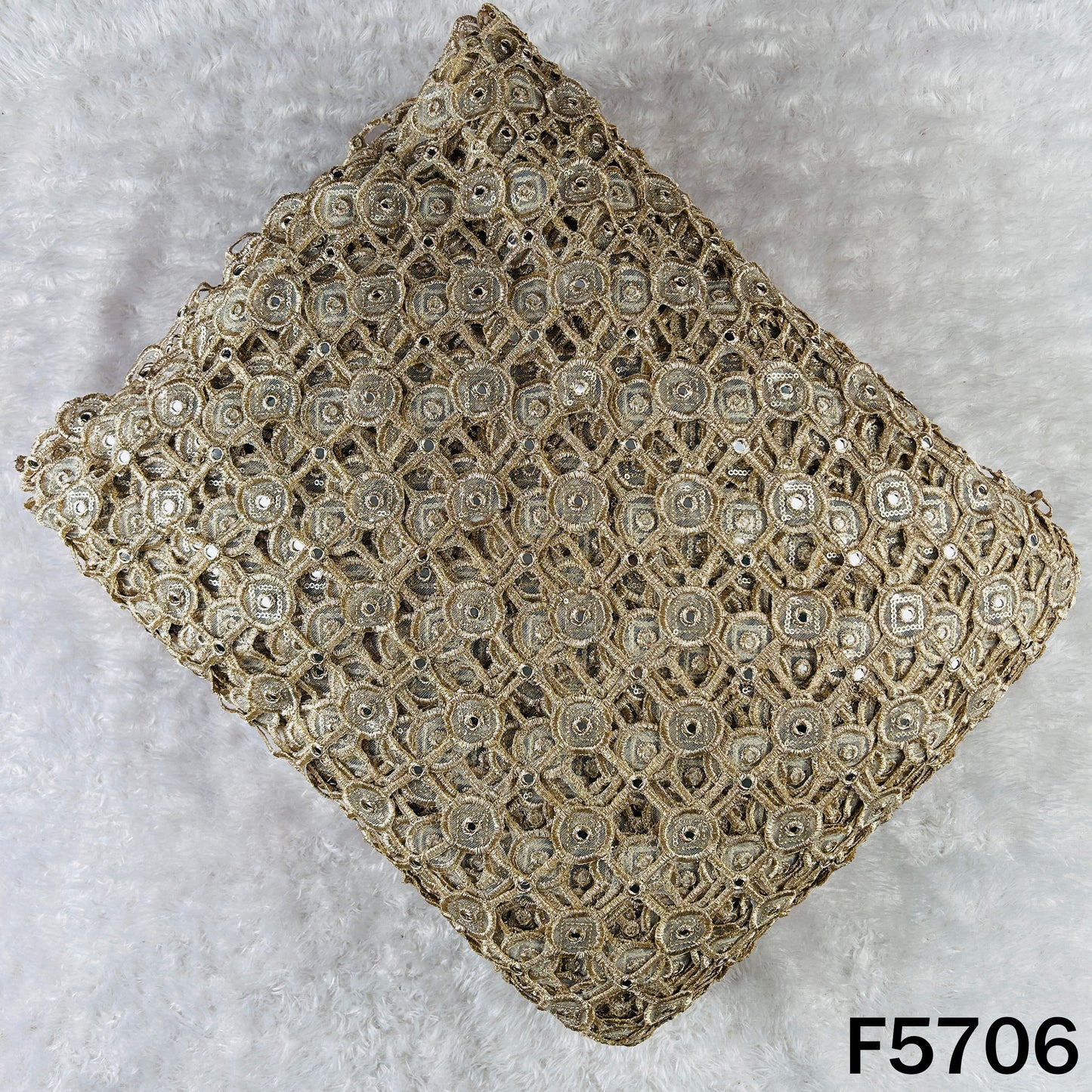 Zari Sequins Faux Mirror Fancy Cut Work Fabric - F5706