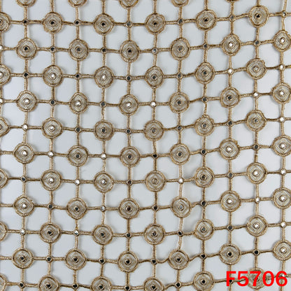 Zari Sequins Faux Mirror Fancy Cut Work Fabric - F5706