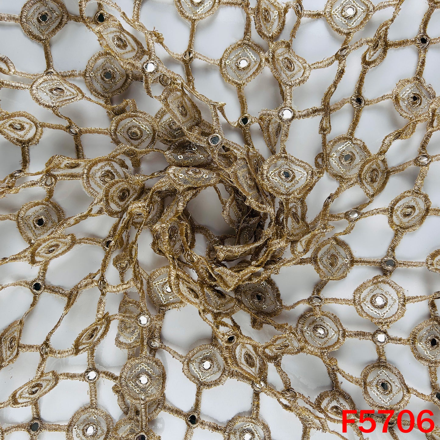 Zari Sequins Faux Mirror Fancy Cut Work Fabric - F5706