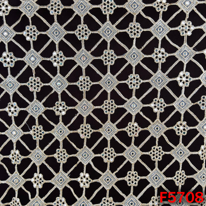 Zari Sequins Faux Mirror Fancy Cut Work Fabric - F5708