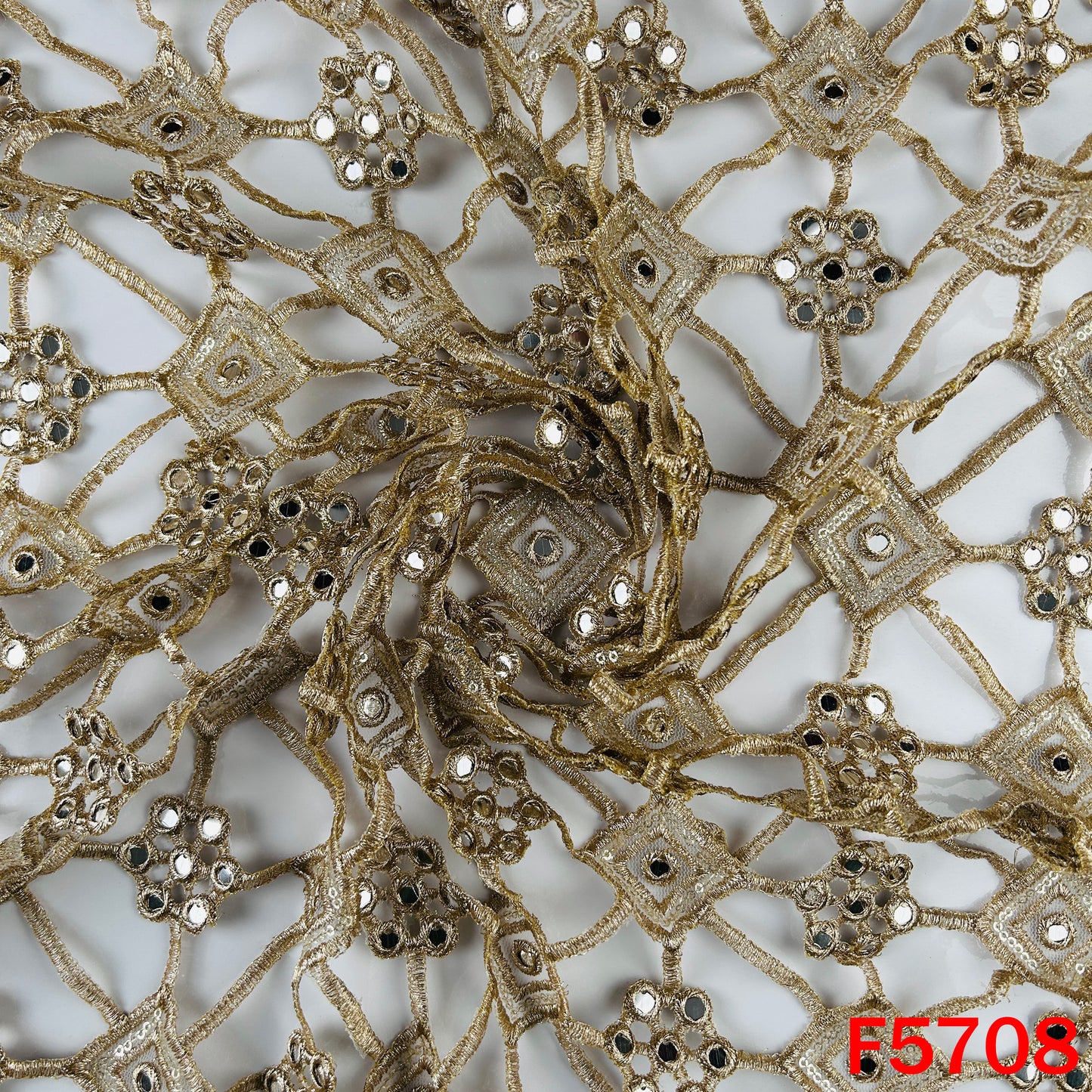 Zari Sequins Faux Mirror Fancy Cut Work Fabric - F5708