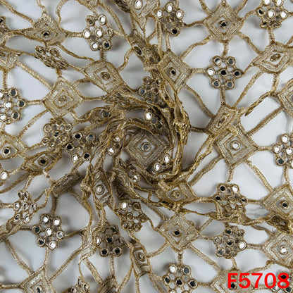 Zari Sequins Faux Mirror Fancy Cut Work Fabric - F5708
