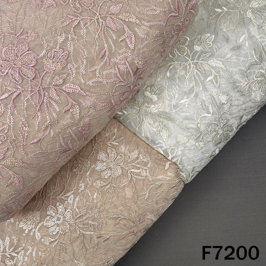 Zari Sequins Thread Embroidered Georgette Fabric - F7200