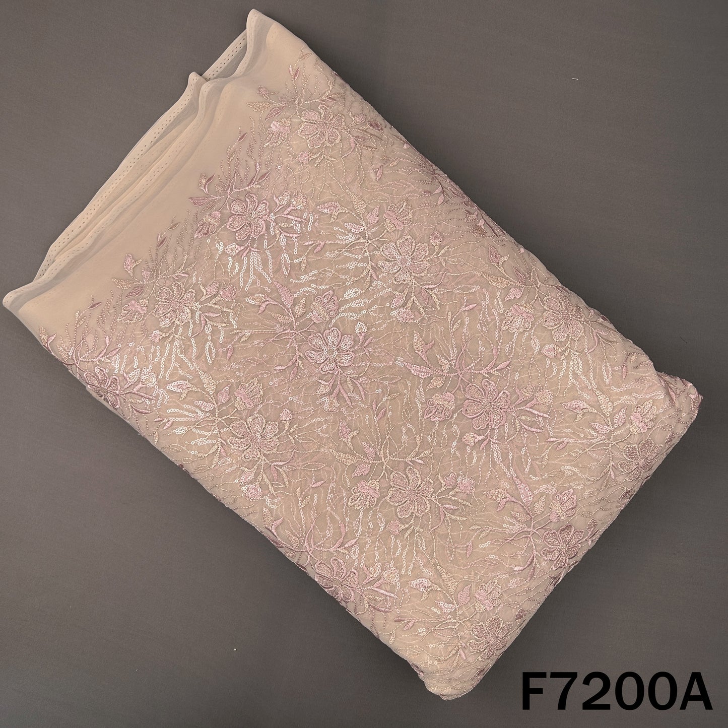 Zari Sequins Thread Embroidered Georgette Fabric - F7200