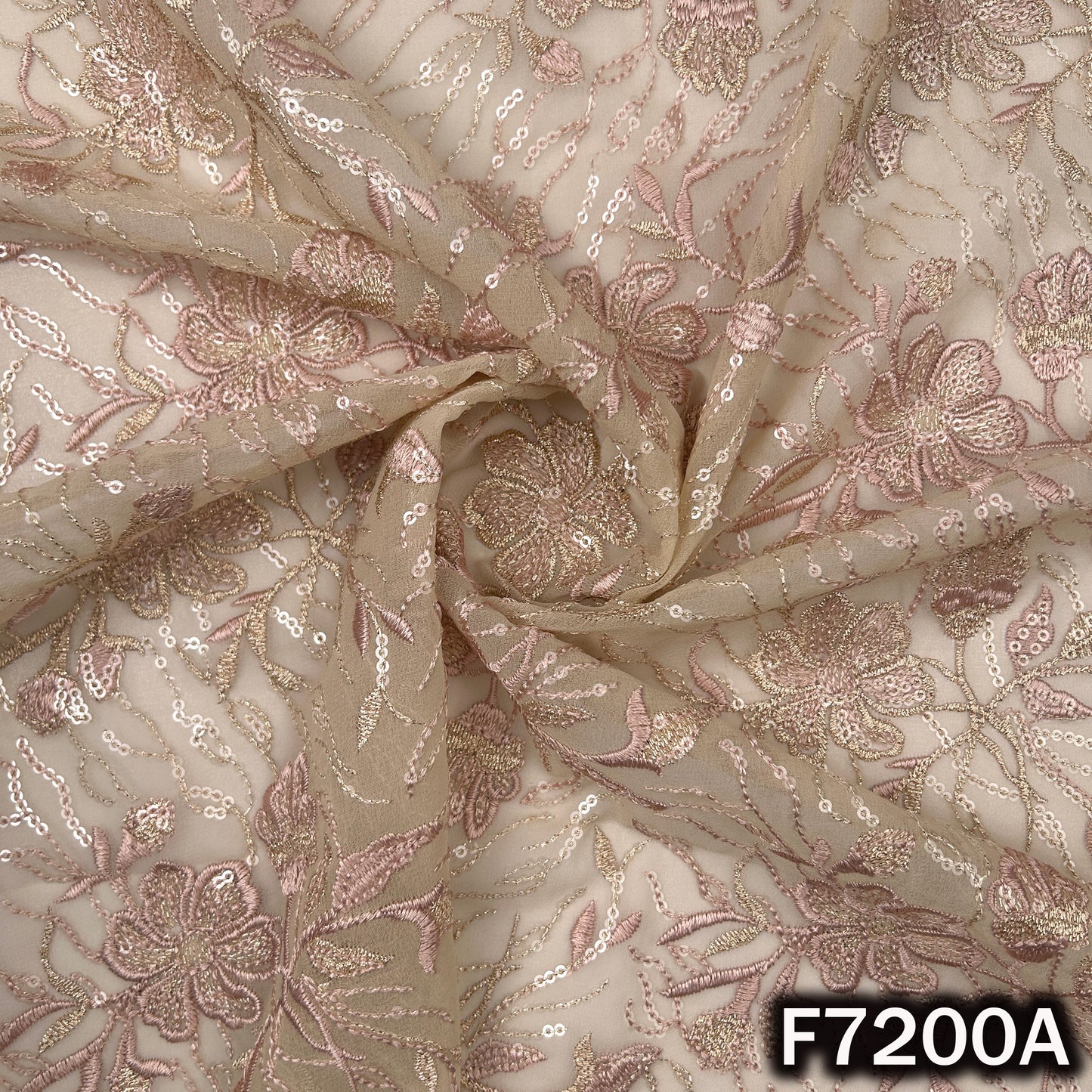 Zari Sequins Thread Embroidered Georgette Fabric - F7200