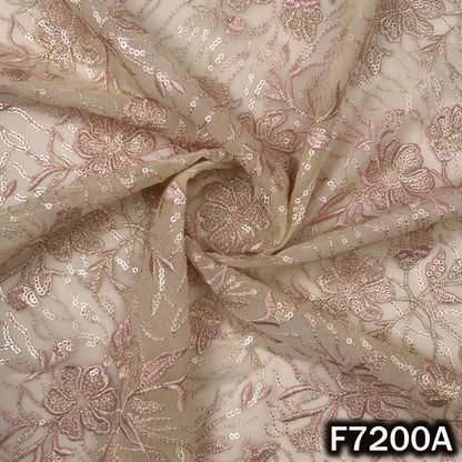 Zari Sequins Thread Embroidered Georgette Fabric - F7200