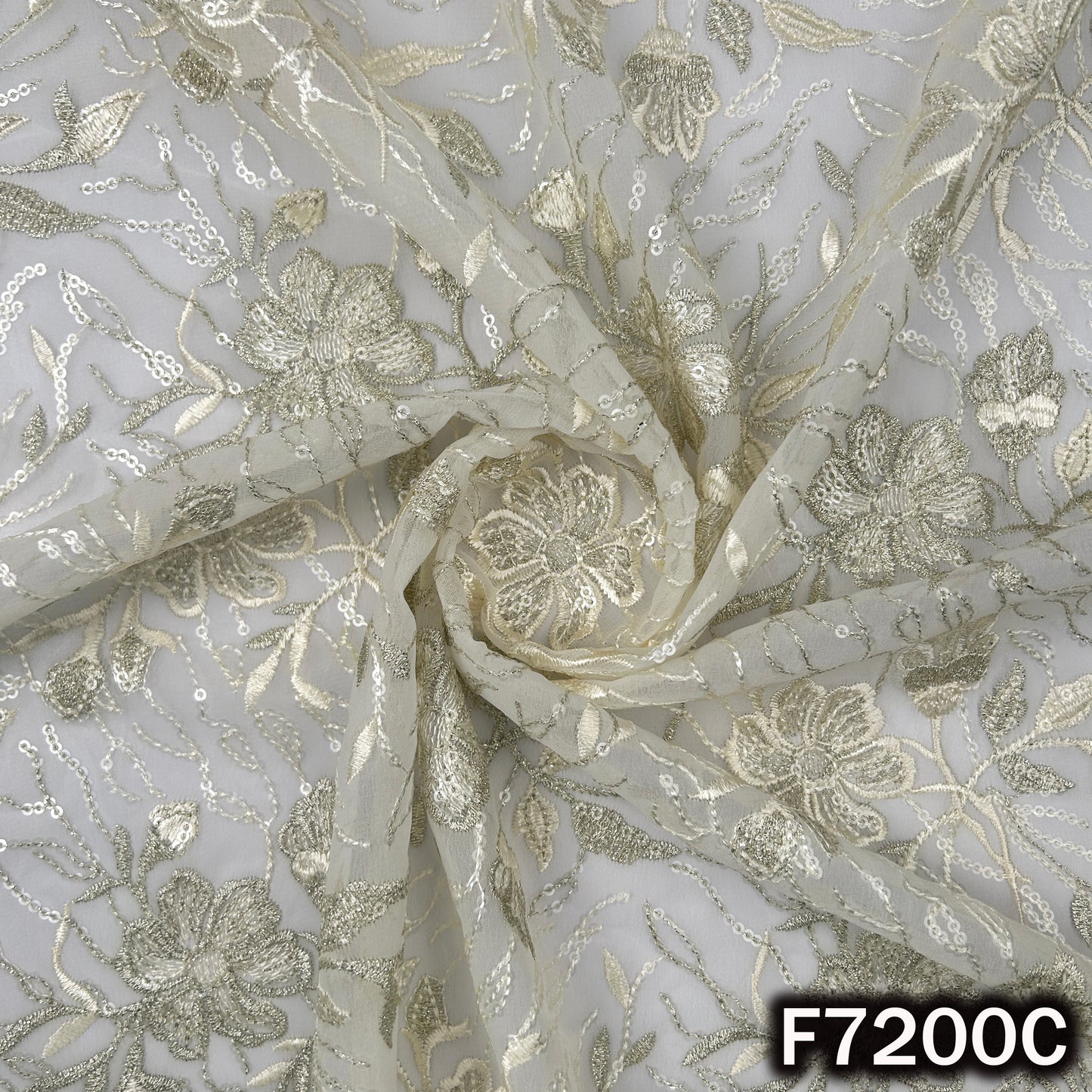 Zari Sequins Thread Embroidered Georgette Fabric - F7200