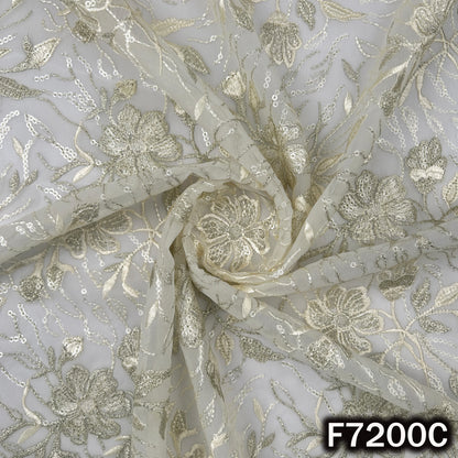 Zari Sequins Thread Embroidered Georgette Fabric - F7200
