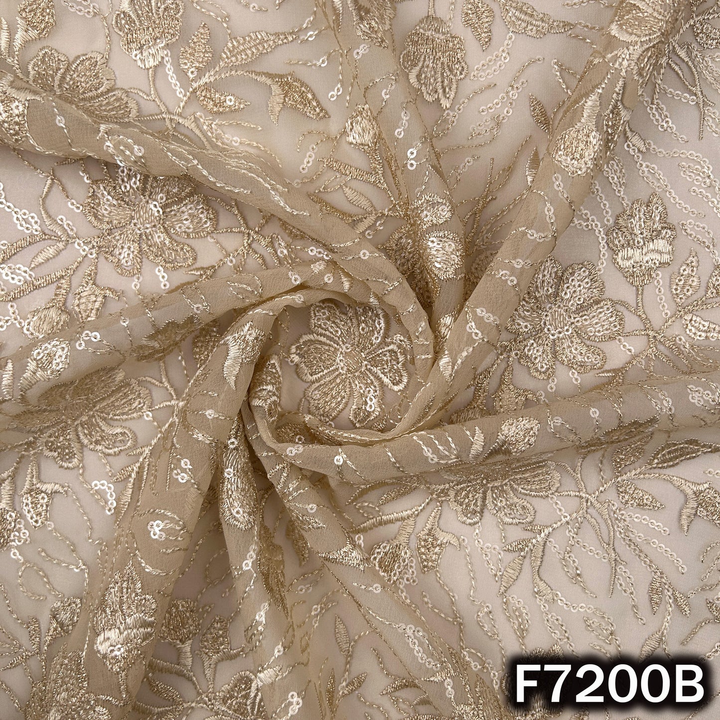 Zari Sequins Thread Embroidered Georgette Fabric - F7200