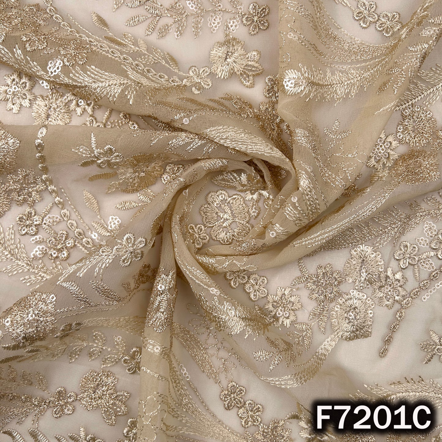 Zari Sequins Thread Embroidered Georgette Fabric - F7201