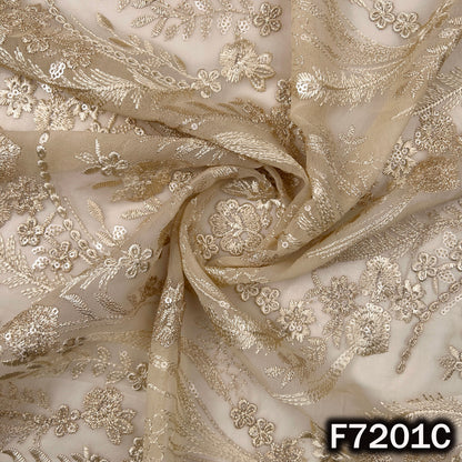 Zari Sequins Thread Embroidered Georgette Fabric - F7201
