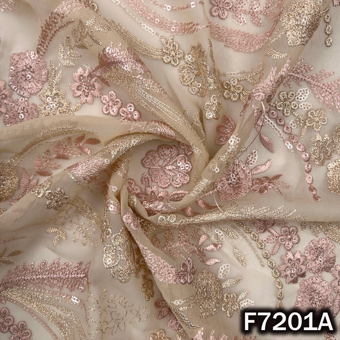 Zari Sequins Thread Embroidered Georgette Fabric - F7201