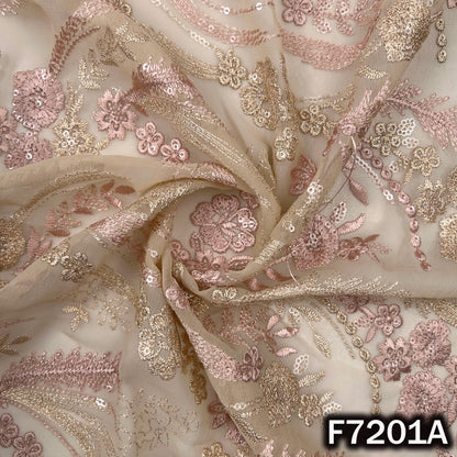 Zari Sequins Thread Embroidered Georgette Fabric - F7201