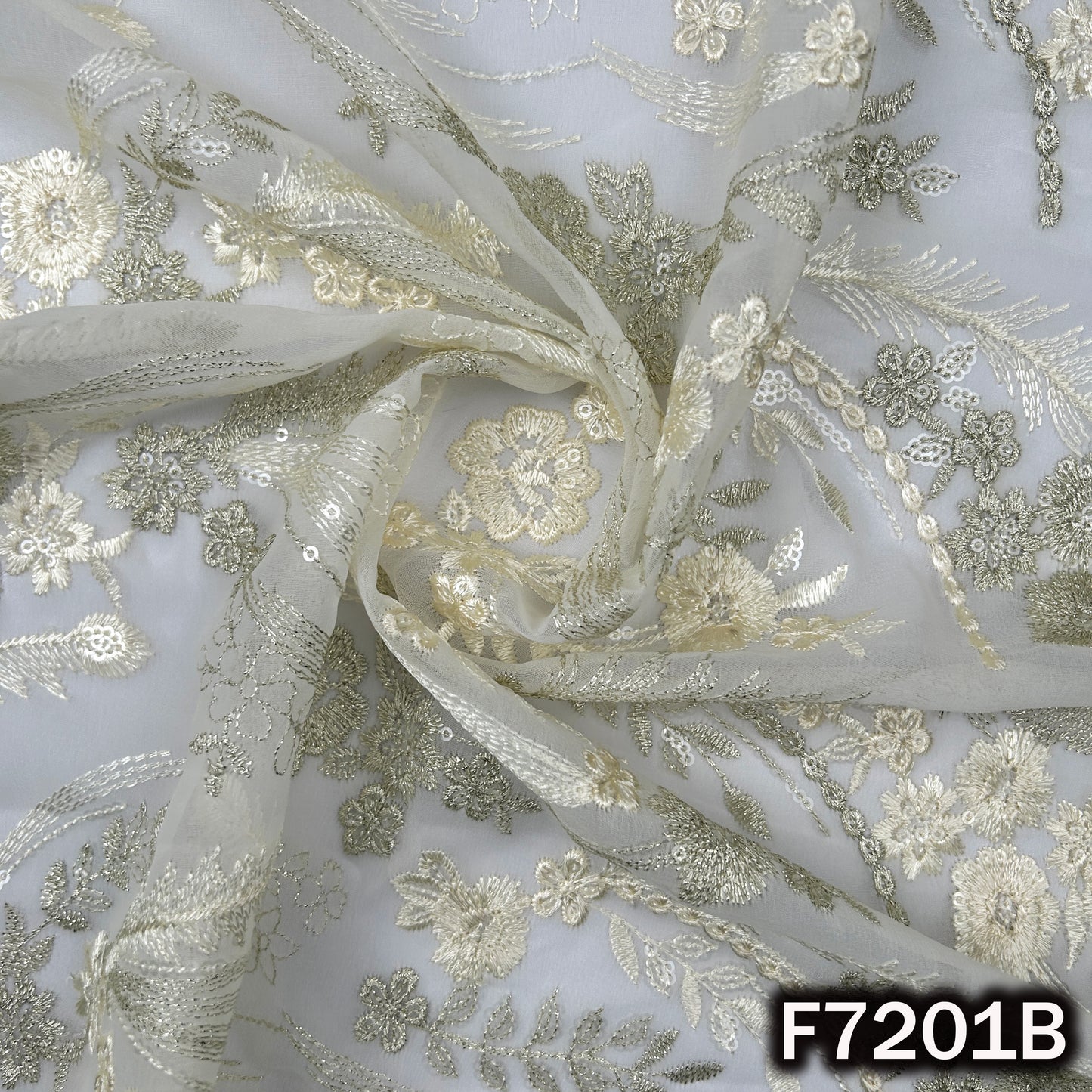 Zari Sequins Thread Embroidered Georgette Fabric - F7201