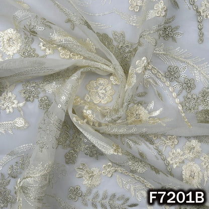Zari Sequins Thread Embroidered Georgette Fabric - F7201