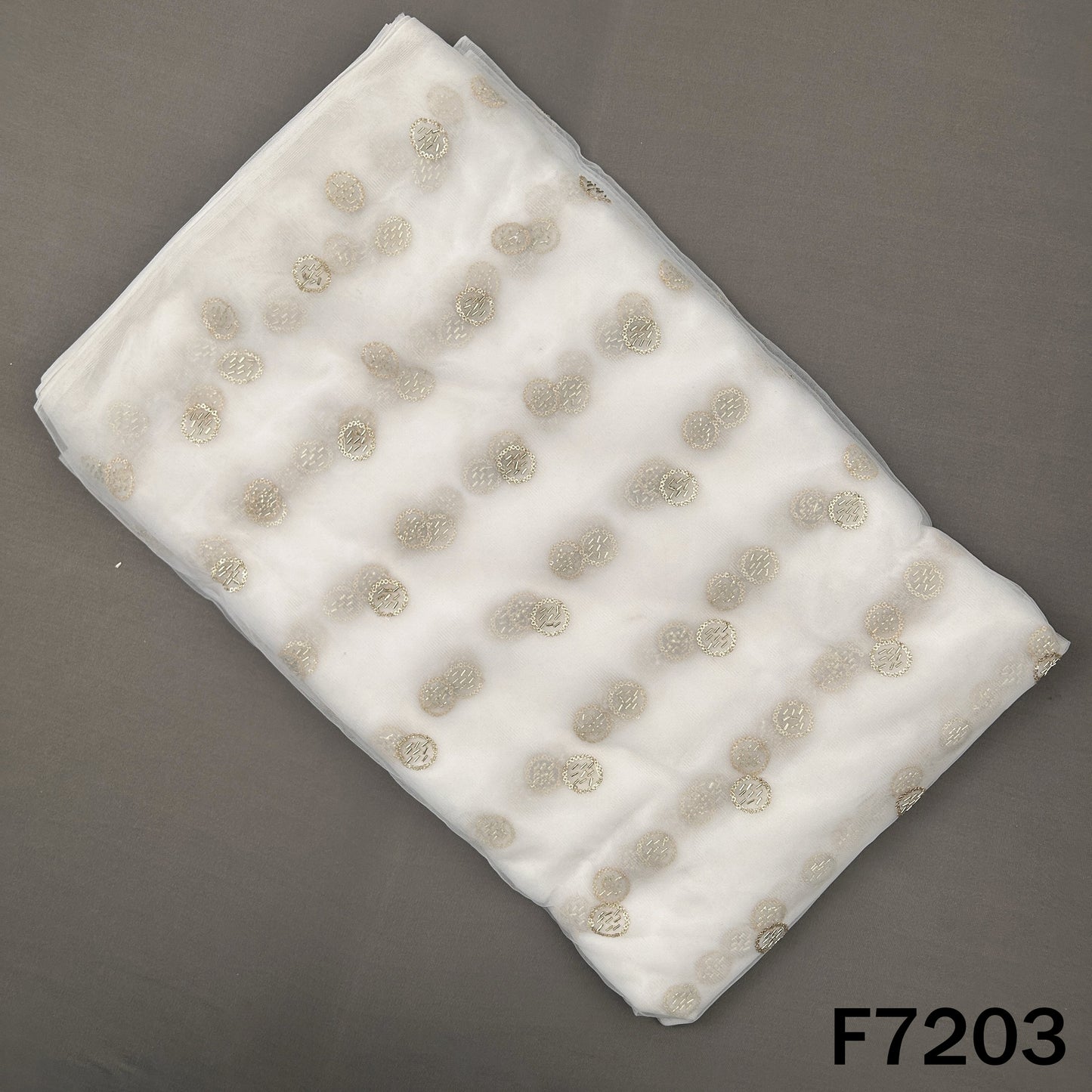 Dyeable Cut Dana Zari Sequins Embroidered Net Fabric - F7203