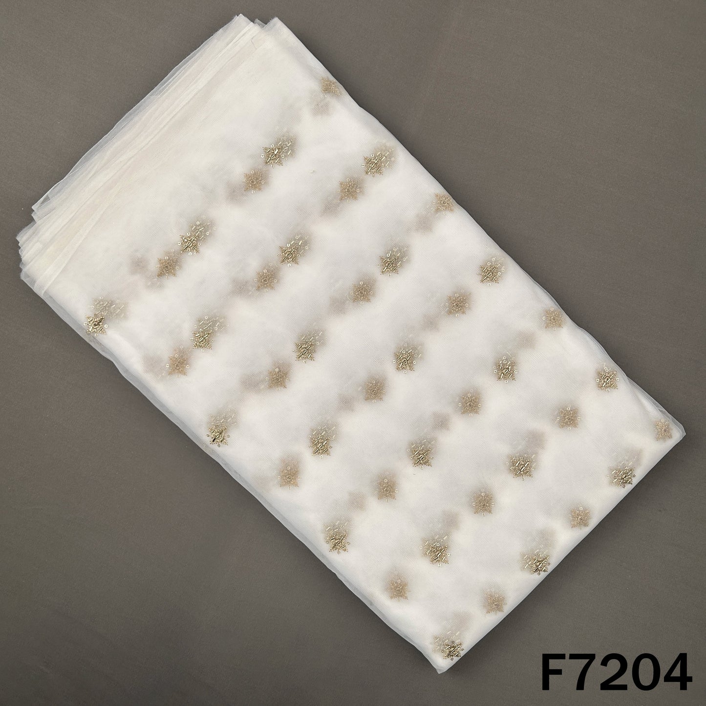 Dyeable Cut Dana Zari Sequins Embroidered Net Fabric - F7204