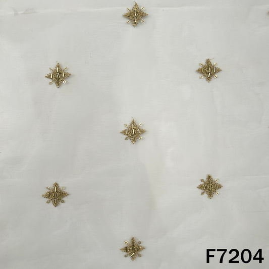 Dyeable Cut Dana Zari Sequins Embroidered Net Fabric - F7204
